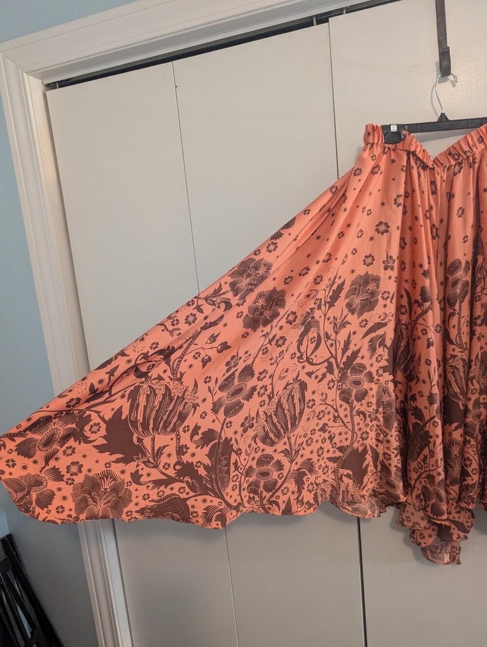 Anthropologie Florence Balducci Floral Coral Briwn Flowy Satin Maxi Skirt - Picture 2 of 7